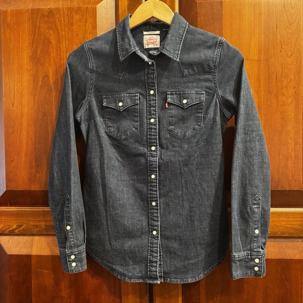 Levi’s Women's Indigo Denim Western Snap Shirt Tailored Fit XS - Picture 2 of 12